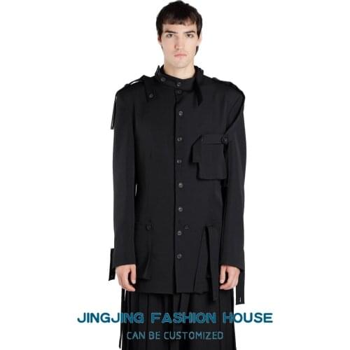 S-7XL!!2021 mens ribbon jacket black blazer