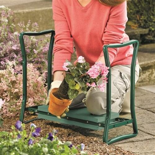 Garden seat and kneeling cushion Comfortable garden seat can be folded into a compact shape