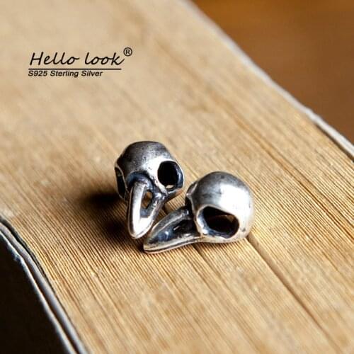 HelloLook 925 Sterling Silver Gothic Crow Skull Stud Earring for Teens Vintage Bird Skull Earrings Personality Fine Jewelry