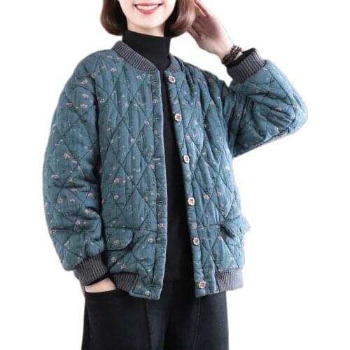 Chic Quilted Cotton Womens Coat Retro Casual Warm Short Winter Printing Jacket Thicken Snowfield Winter Cotton Coat Parkas W966