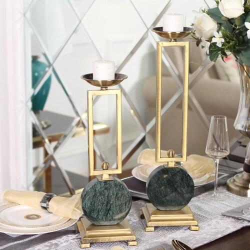 Modern Dining Table Green Marble Candle Holder Ornament Home Wedding Decoration Desktop Accessories Alloy Candle Holder Gifts