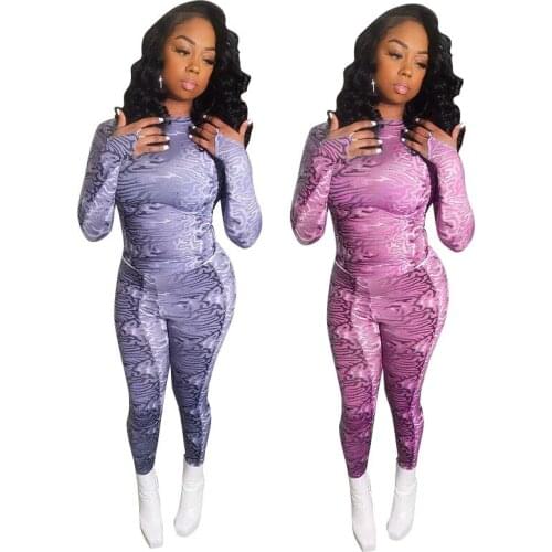 Adogirl Fitness Sporty Print 2 Piece Set Woman Casual Long Sleeve T-Shirt and Pencil Pants High Street Style Outdoor Outfits