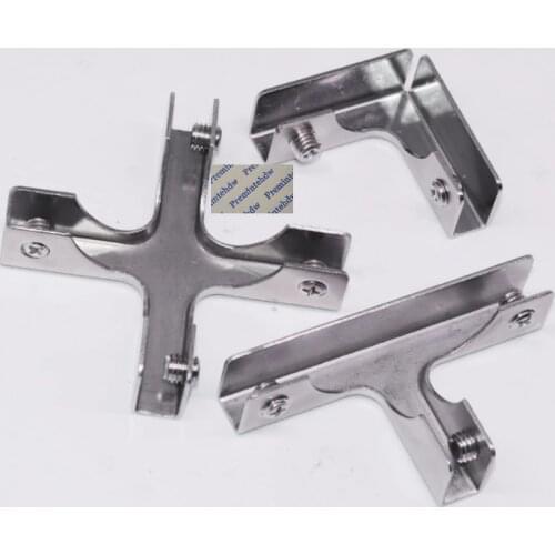 8Pcs 304 Stainless Steel T Tee L Corner Cross Acrylic Glass Clamp Shelf Clip Displaying Showcase Fish Tank Joint Drill Free