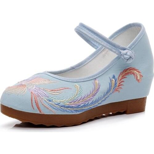 YourSeason 5cm Hidden Wedge Ladies Cotton Fabric Platforms Shoes Phoenix Embroidery Retro Women Comfort Footwear