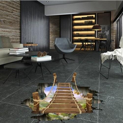 DIY waterproof and removable 3D effect wall stickers flame mountain cable bridge Vinyl PVC wall paper for home floor decoraiton