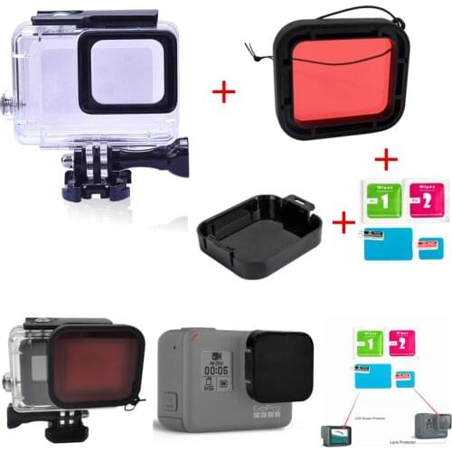 Suptig Accessories 45m Waterproof Housing Underwater Diving Case+Red Filter+Protector Film+Lens Cap Mount For Gopro Hero6 Hero 5