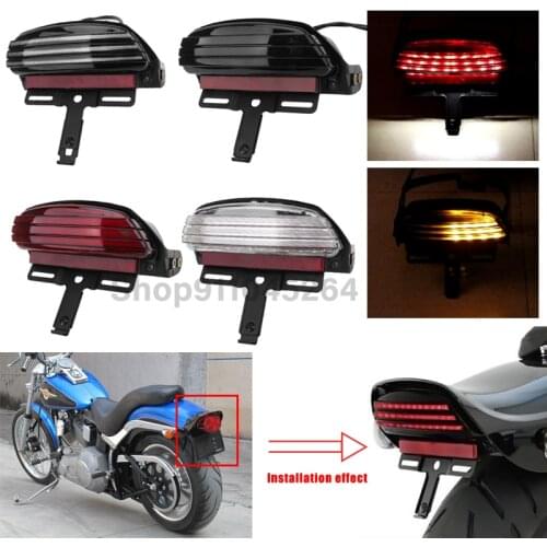 Motorcycles Tri-Bar LED Rear Tail Light Brake Stop Lights Taillight With Plate Holder For Harley Dyna Fat Bob Softail 2006-2015