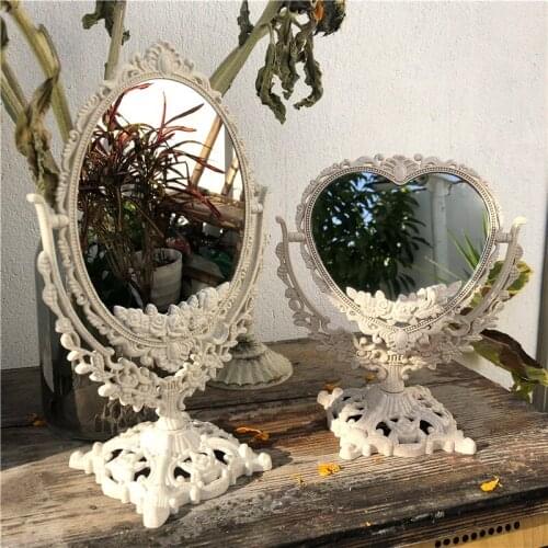 European Style High-definition Makeup Mirror Desktop Student Dormitory Desktop Retro Double-sided Magnifying Oval Vanity Mirror