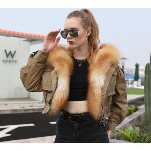 Fur Parka Women With Genuine Fox Fur Hood Short Jacket Winter Thick Warm Coat Fashion Lady Outerwear