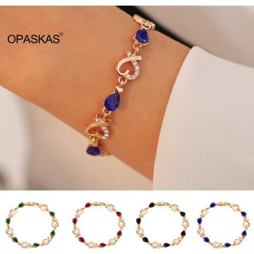 Womens Heart Design Bracelet Love Shape Golden Color Chain Rhinestone Exquisite Bangle Wedding Bridal Jewelry Gifts for Friend