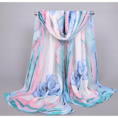 Flower Silk Scarf Chiffon Fashion Small Fresh Sunscreen Scarf Hijab Headwrap Chiffon Hijab Head Scarf Turbans for Women