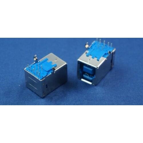 10pcs USB 3.0 Connector B Type Female receptacle right angle through hole 9 contacts blue insulator 1 port Rohs New