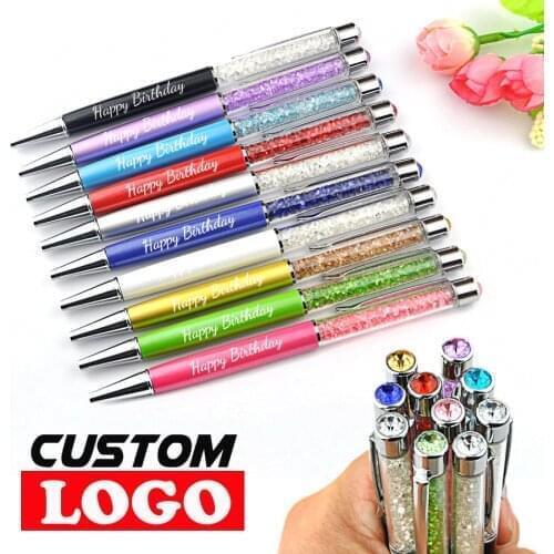 100pcs/Lot Creative Crystal Diamond Ballpoint Pen Metal Advertising Gift Pen Free Custom Logo School Office Stationery Wholesale