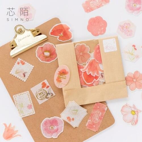 36pcs Aesthete Flowers Series Gold Blocking Sticker Decorate Stickers Scrapbooking Post It Stationery