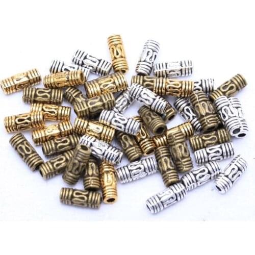 50Pcs 8x3mm Antique Silver Gold Tone Column Tube Spacer Metal Beads For Needleworks For Diy Bracelets Jewelry Making Finding