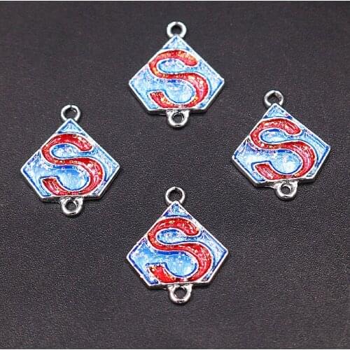 8pcs Handmade Enamel Superpowers*S* Metal Tags Pendant DIY Charm Earrings Bracelet Sports Jewelry Crafts Making 19*15mm P769