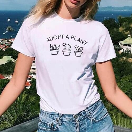 Adopt A Plant Funny T Shirt Women Summer Short Sleeve Cotton Tshirt Women O-neck Black Lives Matter Shirt White Tee Shirt Femme