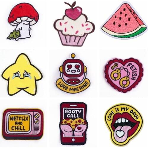 Cartoon Cake Watermelon Embroidered Patches For Clothing Iron On Embroidery Patches For Clothes Appliques For Badges Robot Patch