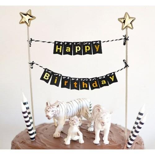 Glitter Paper Happy Birthday Cake Topper Gold Star Mini Banner Cupcake Flags For Boy Kids Birthday Baby Shower Party Cake Decor