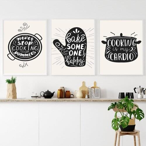 Black White Cooking And Baking Quotes Wall Art Poster Prints Picture Canvas Painting Minimalist Style Kitchen Decoretion