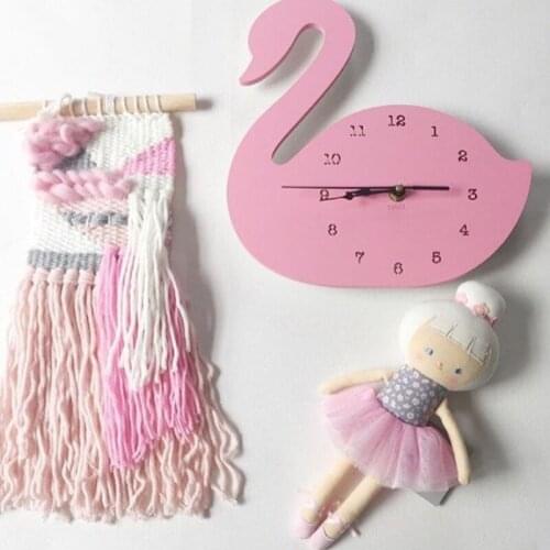 Kids Room Wood Swan Clock For Baby Boy Girl Room Decoration Nordic Style Pink Swan Wall Clocks Children Room Scandinavia Decor