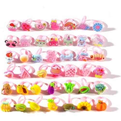 20pc Fruit Cake Kids Rings Design Flower Animal For Children Jewelry Fashion Multicolor Ring Girls Gifts Princess Suit Kinds