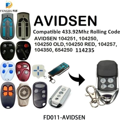 Garage Door 433mhz Rolling code Remote Control Compatible AVIDSEN 104251, 104250, 104250 OLD, 104250 RED, 104257, 104350