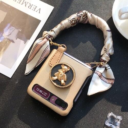 For Samsung Galaxy zflip mobile phone case bow protective cover f7070 folding 5g leather Korean female