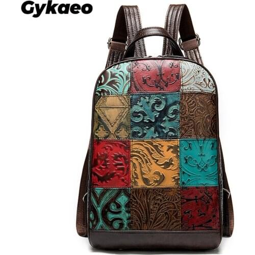 Gykaeo Winter Cow Leather Women Backpack Ladies Handmade Large Capacity Genuine Leather Backpacks Fashion Travel Bagpack Mochila