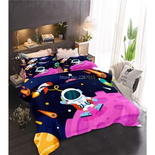 Universe Astronaut 3d Bedding Set Cartoon Printed Duvet Cover Set Pillowcase Kids Dream Science Twin Full Queen King Bedclothes