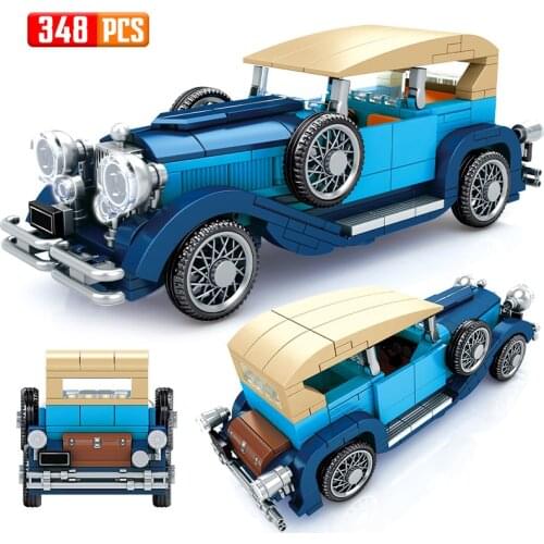 348PCS New City Vintage Cars Classic MOC Model Building Blocks Creator Mechanic Retro Vehicle Bricks Toys For Children Gifts