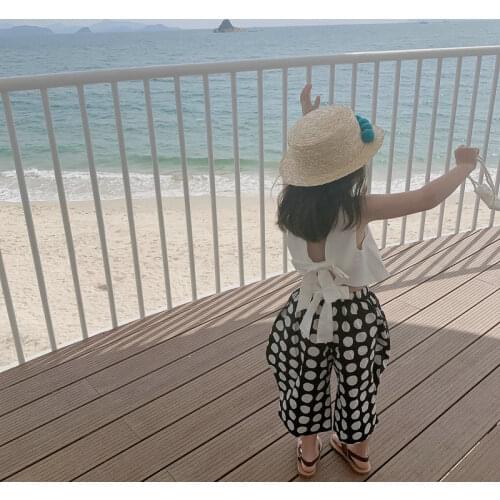 Girls Suit Shorts Vest plus Polka Dot Cropped Pants Summer New Childrens Clothing