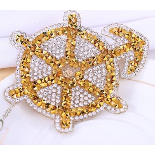 Red Gold Rhinestone Red Boat Ship Anchor Iron on Embroidered Cloth Clothes Patch For Clothing Girls Boys Wholesale