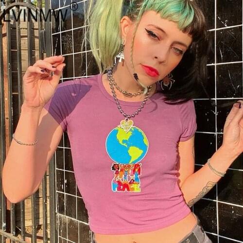 LVINMW Crew Neck Short Sleeve Planet Printed Simple Casual T Shirts Basic Fashion Designed Spring Tops Women Crop Top Streetwear