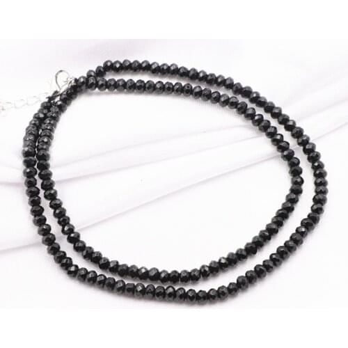 Trendy Choker Necklace Statement Women Black Natural Stone Jades Beads Chain Necklaces 2x4mm Abacus Collares Jewelry 18" A811