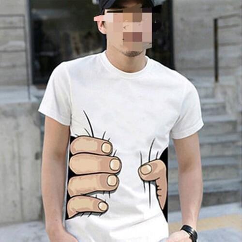 2021 New Mens Fashion Summer 3D Big Hand Print Round Neck Short Sleeve White T-shirt Hot Halloween Costumes