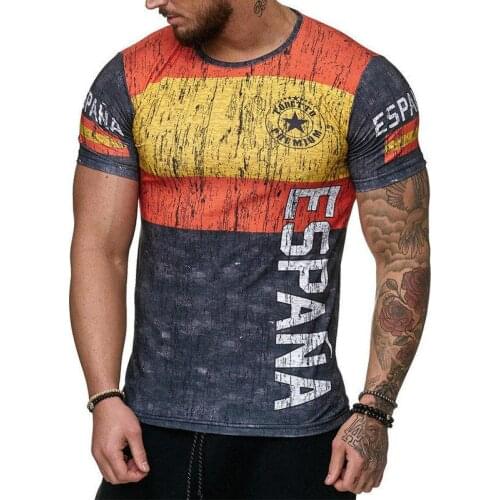 2021 Summer spain Flag Mens Casual Fashion T-shirt Round Neck Cool and Lightweight Slim Fit Muscle Mans T-shirt Fitness