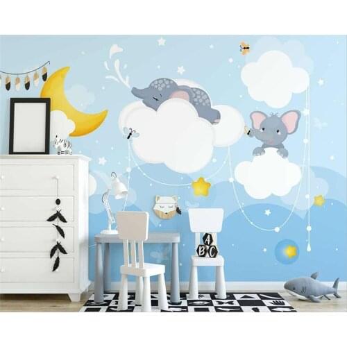 3D Wallpaper Modern Starry Sky Baby Elephant Bedroom Mural Boy Childrens Bedroom Waterproof Wall Stickers Home Decor Poster