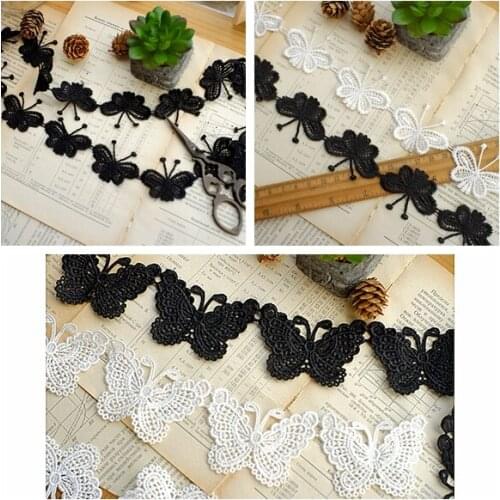 New Fashion Guipure Butterfly Pattern Applique White Black Lace Trim Sewing DIY Crochet Embroidered Craft Net Trim Ribbon