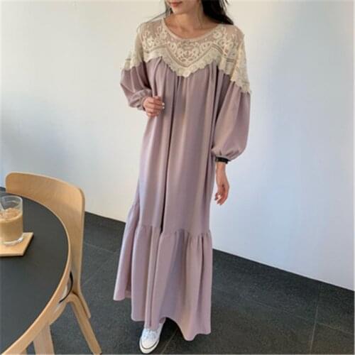 New Sexy Sweet Long Dress Women Spring Fall Casual Loose O-neck Solid Color Patchwork Ankle Length Dresses Female Plus Size