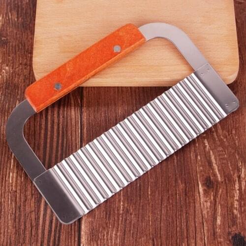 Latest Stainless Steel Wooden Handle Corrugated Ripple French Fries Cut Knife Wave Potato Cutte Cake Tools Shredder