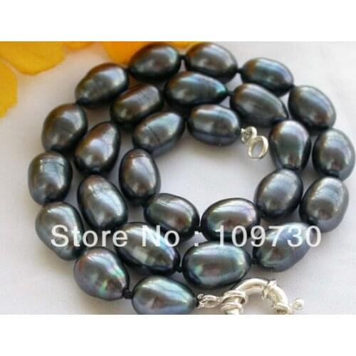 Jewelry 144 17" 11-13mm black rice freshwater pearl necklace