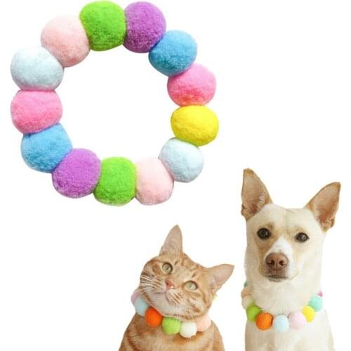 Cute Dog Cat Plush Ball Necklace Soft Elasticity Collar Pet Neck Accessories Macaron Pompom Ball Necklace Gift for Puppy Kitty