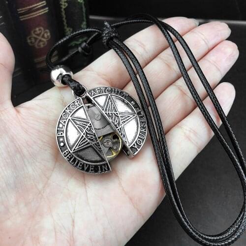 Can Open The Mechanical Gear Movement Round Pentagram Pendant Necklace For Men And Women European And American Jewelry VGN248