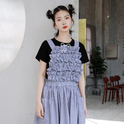 Imakokoni striped strap dress sleeveless elastic waist mid-length skirt sweet and thin loose female summer 213272