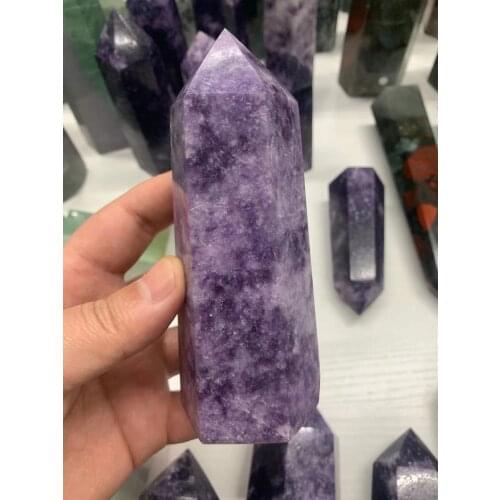 Natural Crystal Point Lapidolite Healing Obelisk Purple Quartz Tower Ornament for Home Decor Reiki Energy Stone Pyramid gift