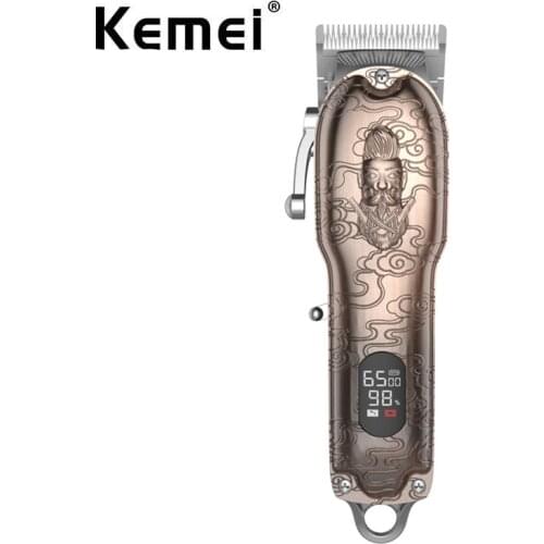 Kemei Professional Rechargeable Hair Clipper for Barber 10W Powerful 2500mAh Li-on Battery Cordless/Corded Bronze Embossed Body