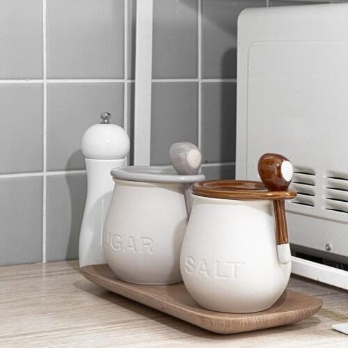 Simple Ceramic Spice Pot, Salt Shaker, Seasoning Pot, Condiment Storage Box, Seasoning Pot, Large-Capacity Kitchen Utensils