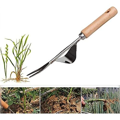 Stainless Steel Garden Weeder Tool Wooden Handle Weeder Ripper Manual Weeding Gardening Tools Hand Tool
