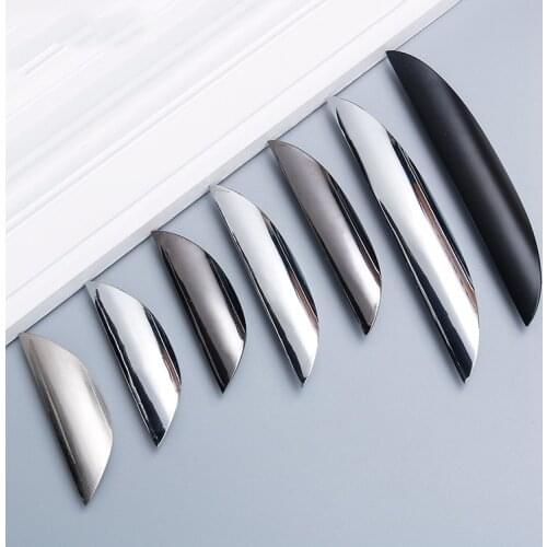 Modern Black Leaves Invisible Furniture Handle Chrome Plated Simple Kitchen Wine Cabinet Door Handle Bushed Wardrobe Drawer Knob